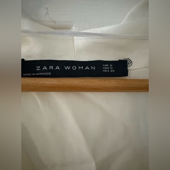 Zara silk short sleeve button down blouse oversized small white cream - Picture 4 of 10